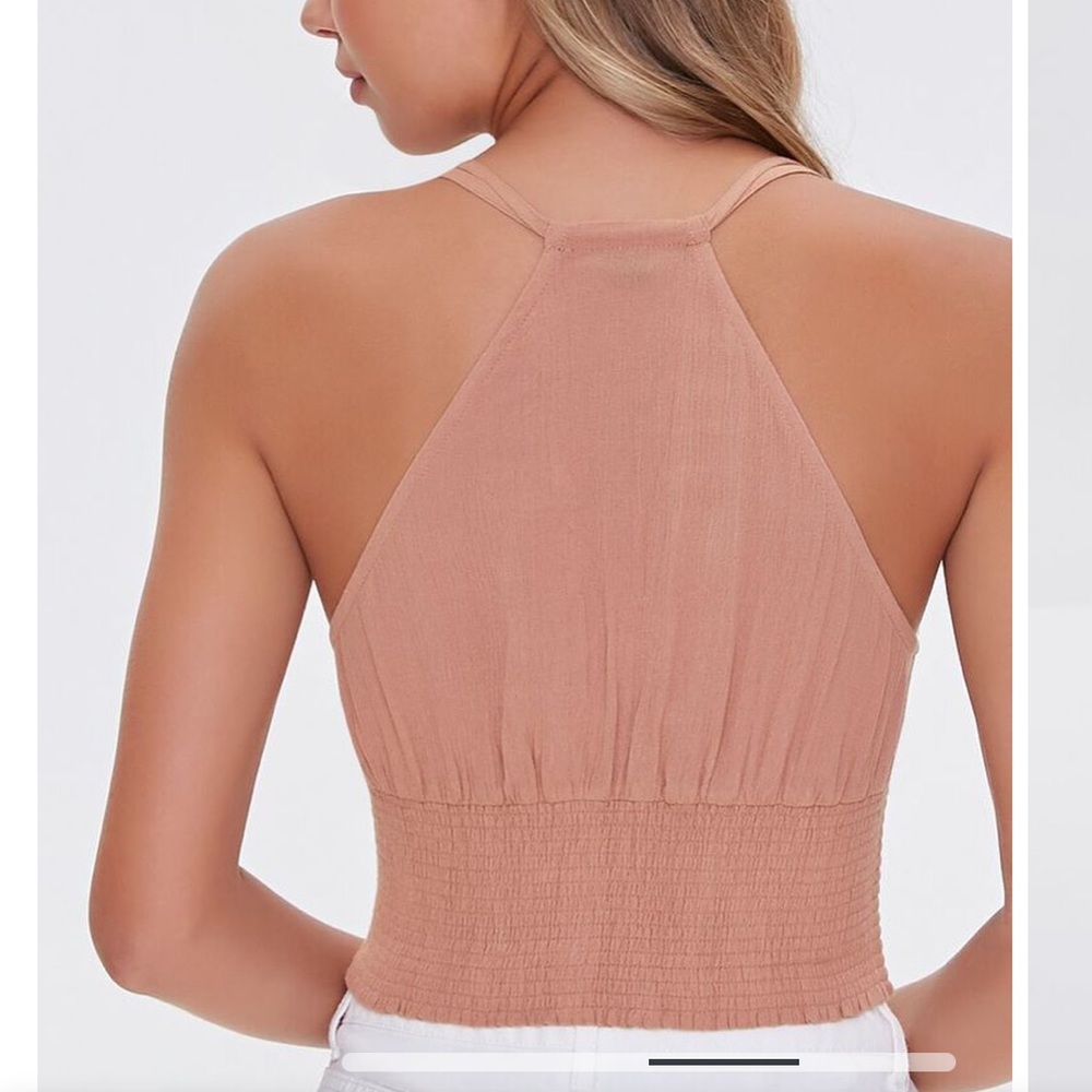 NWT Forever 21 boho gauze embroidered floral strappy button down crop top - Picture 5 of 10